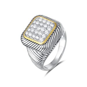 uny jewel twisted cable ring designer inspired fashion brand david square pave cz women two tone jewelry (white, 7)