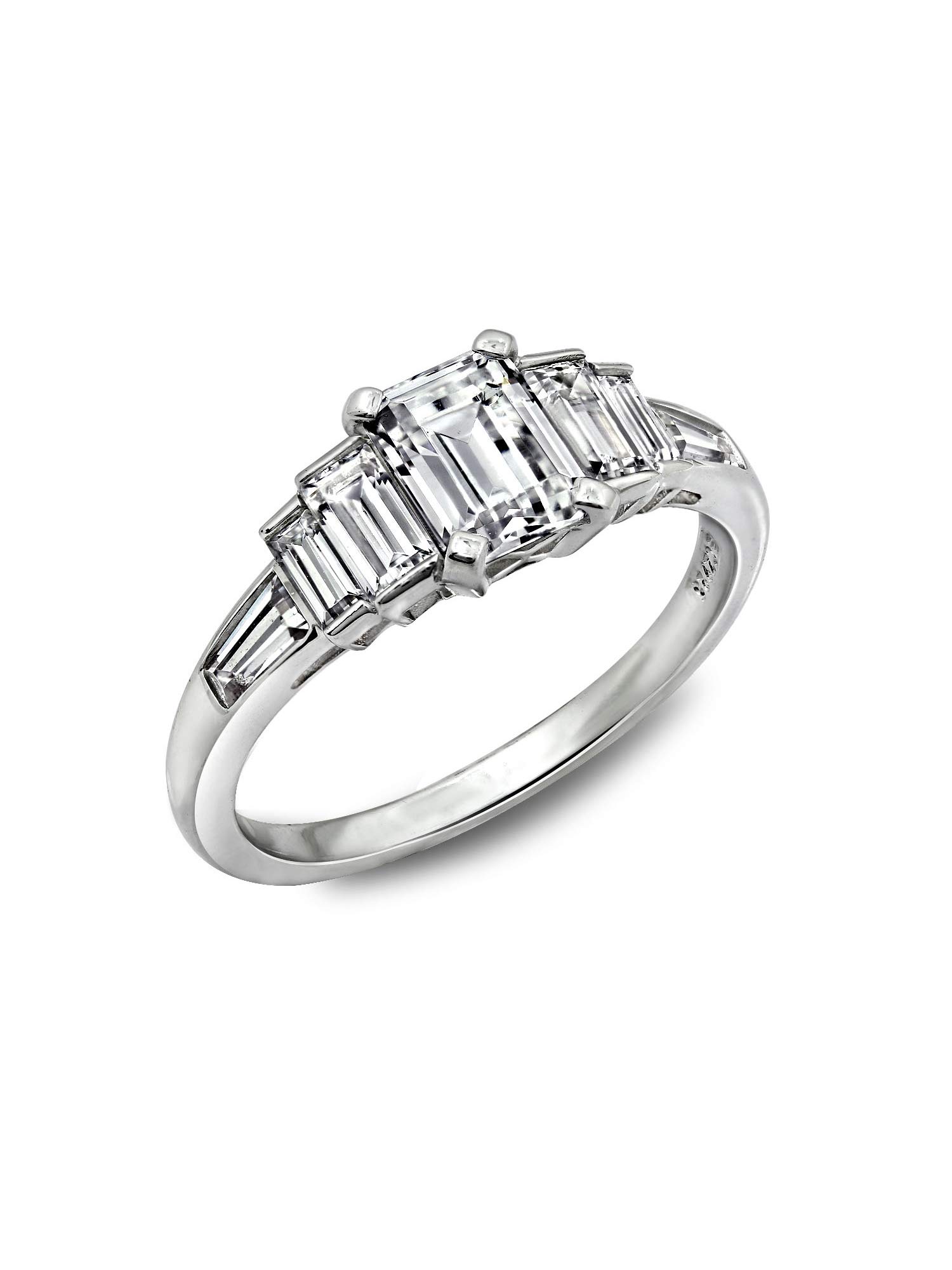 DIAMONBLISS Platinum Plated Sterling Silver Cubic Zirconia Emerald Cut & Baguette Ring (7)