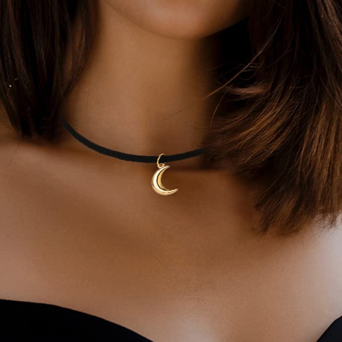 CanB Moon Choker Dainty Choker Velvet Black Choker Moon Necklace Fashion Choker Necklace for Women