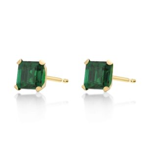 .30 carat tw Green Emerald Stud Earrings Square in 10K Yellow Gold 4MM by Lavari Jewelers