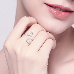 DAOCHONG Simple Ring for Women S925 Sterling Silver Adjustable Wrap Open Spiral Spoon Ring 8