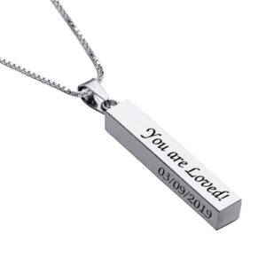 ever2000 personalized 3d vertical bar necklace, custom necklace engraved with any name pendant jewelry gift