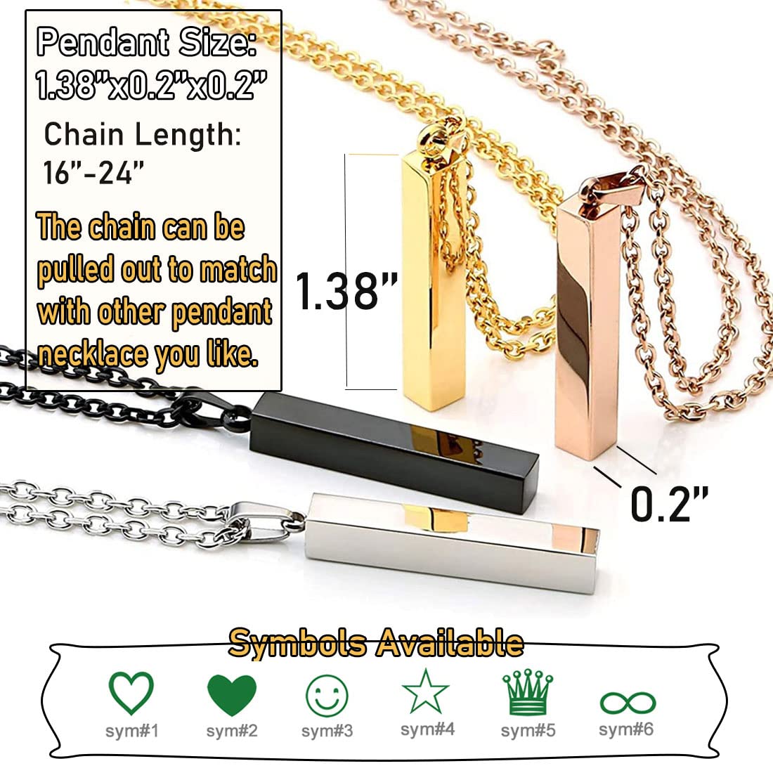 EVER2000 Personalized 3D Vertical Bar Necklace, Custom Necklace Engraved with Any Name Pendant Jewelry Gift