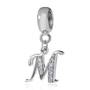 alphabet charm letter beads,a-z letter initial spacer,solid woman' sterling silver diy charm (m)