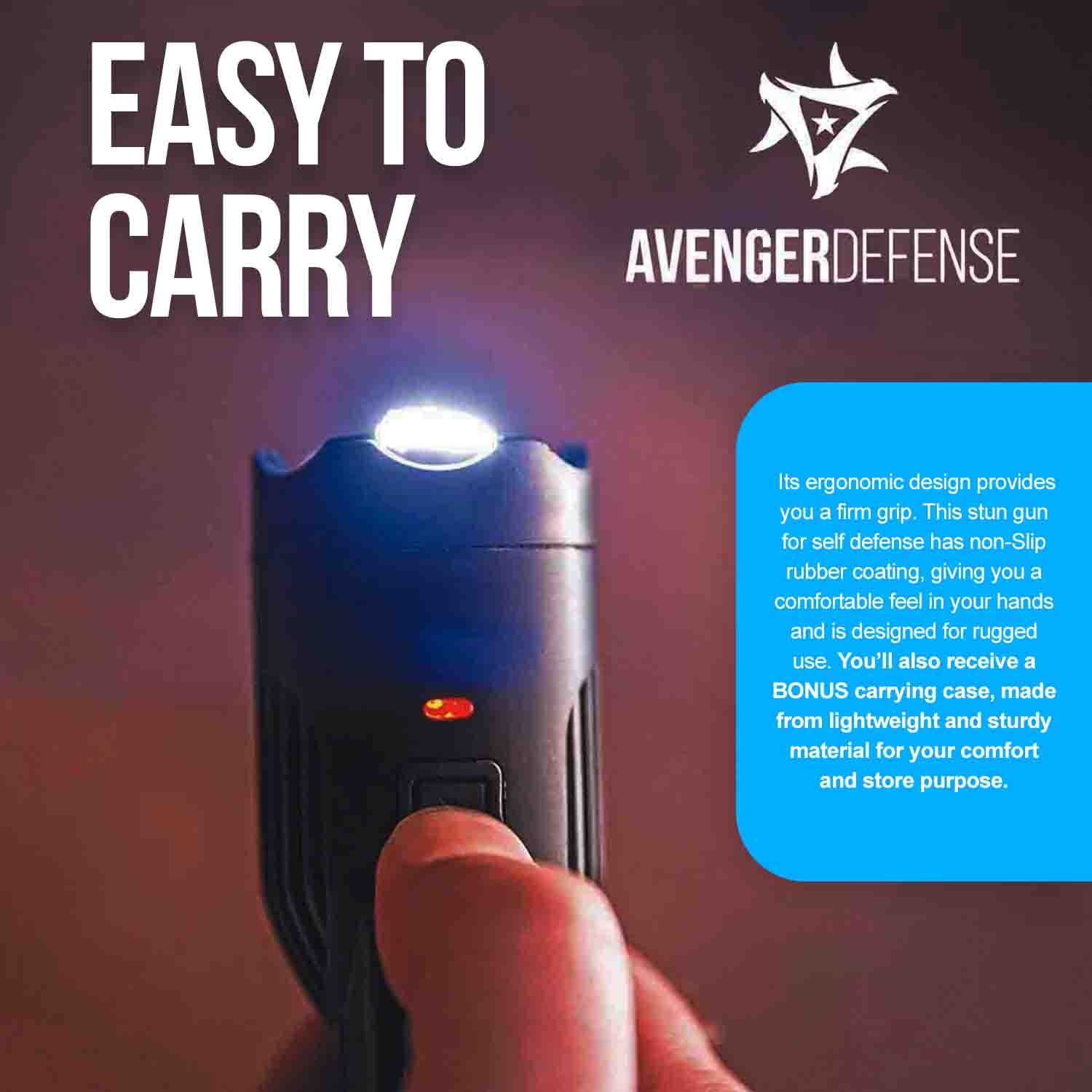 Avenger Defense Women Stun Gun for Self Defense - Portable Protection Flashlight with Case - Black (ADS-30)