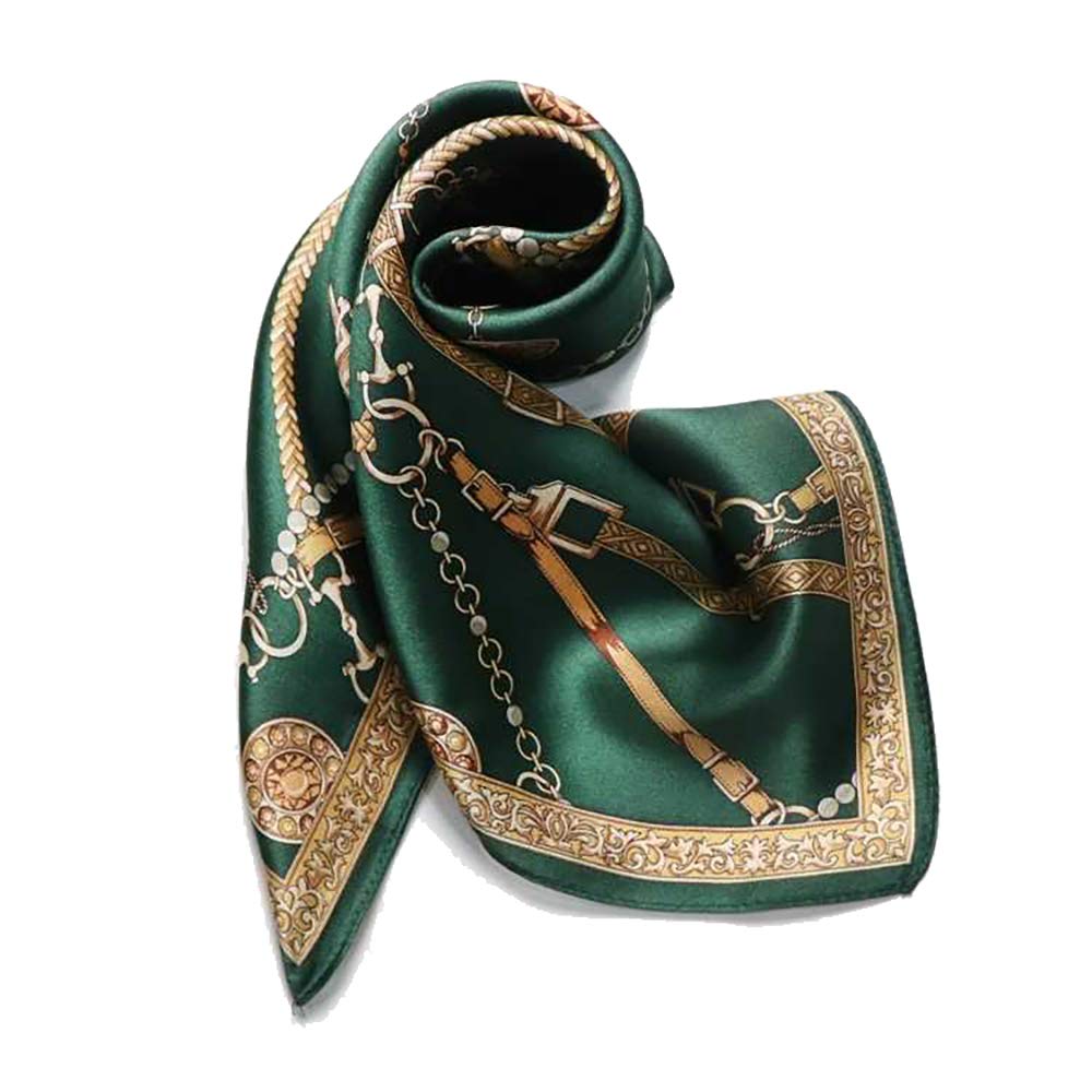 ANDANTINO 100% Pure Mulberry Silk Small Square Scarf -21'' x 21''- Breathable Lightweight Neckerchief -Digital Printed Headscarf (Blackish Green)