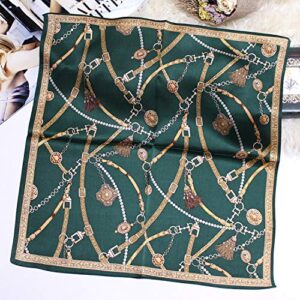 ANDANTINO 100% Pure Mulberry Silk Small Square Scarf -21'' x 21''- Breathable Lightweight Neckerchief -Digital Printed Headscarf (Blackish Green)