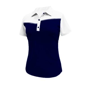 Monterey Club Women's West Contrast Block Polo Shirt #2454 (Navy/White, X-Large)