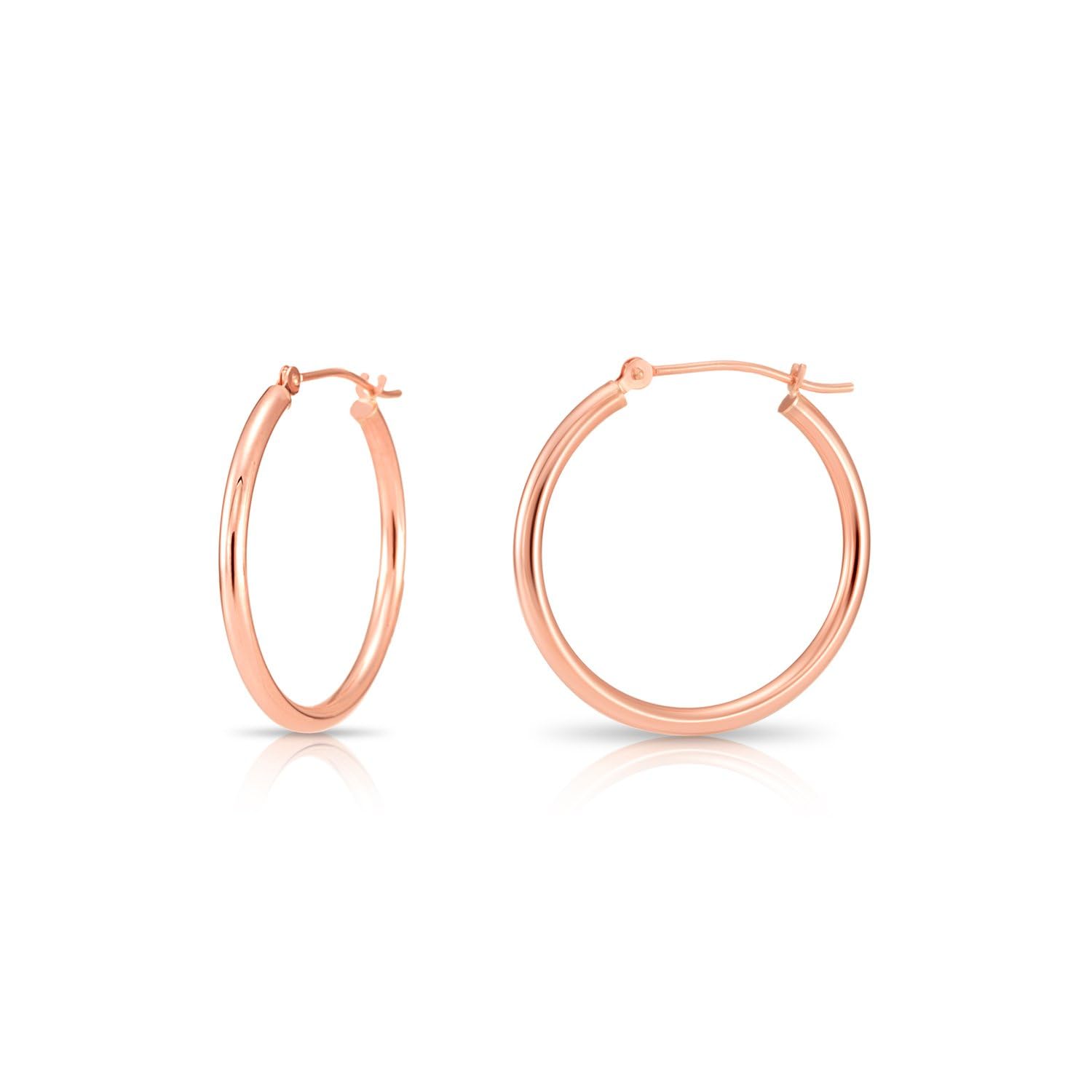 14K Rose Gold Classic Shiny Polished Round Hoop Earrings, 2mm tube (25mm (1 inch))…