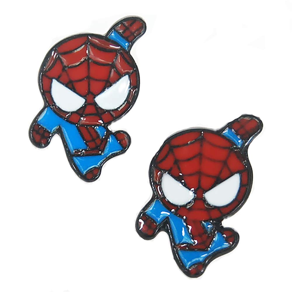 Lovely Cartoon Spider Man with Charm Section Web Brass Necklace Cool Jewelry for Women Girls (Earring)