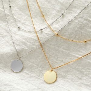 Layered Disc Pendant Choker Necklace for Women 925 Sterling Silver 18K Gold Dainty Full Moon Circle Coin Collar Two-Double Chain Fashion Y Jewelry Best Box Birthday Wedding (silver)