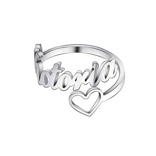 LONAGO Personalized Name Ring with Heart, Customized Name Stacking Ring Gift for Women