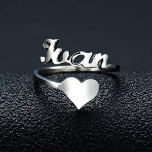 LONAGO Personalized Name Ring with Heart, Customized Name Stacking Ring Gift for Women