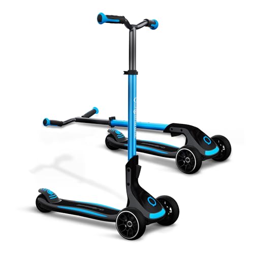 Globber Ultimum Scooter | 3-Wheel Kick Scooter for Adults & Kids 5+ | Foldable Kick Scooter with Safe, Non-Slip Deck & Premium Brakes (Sky Blue)