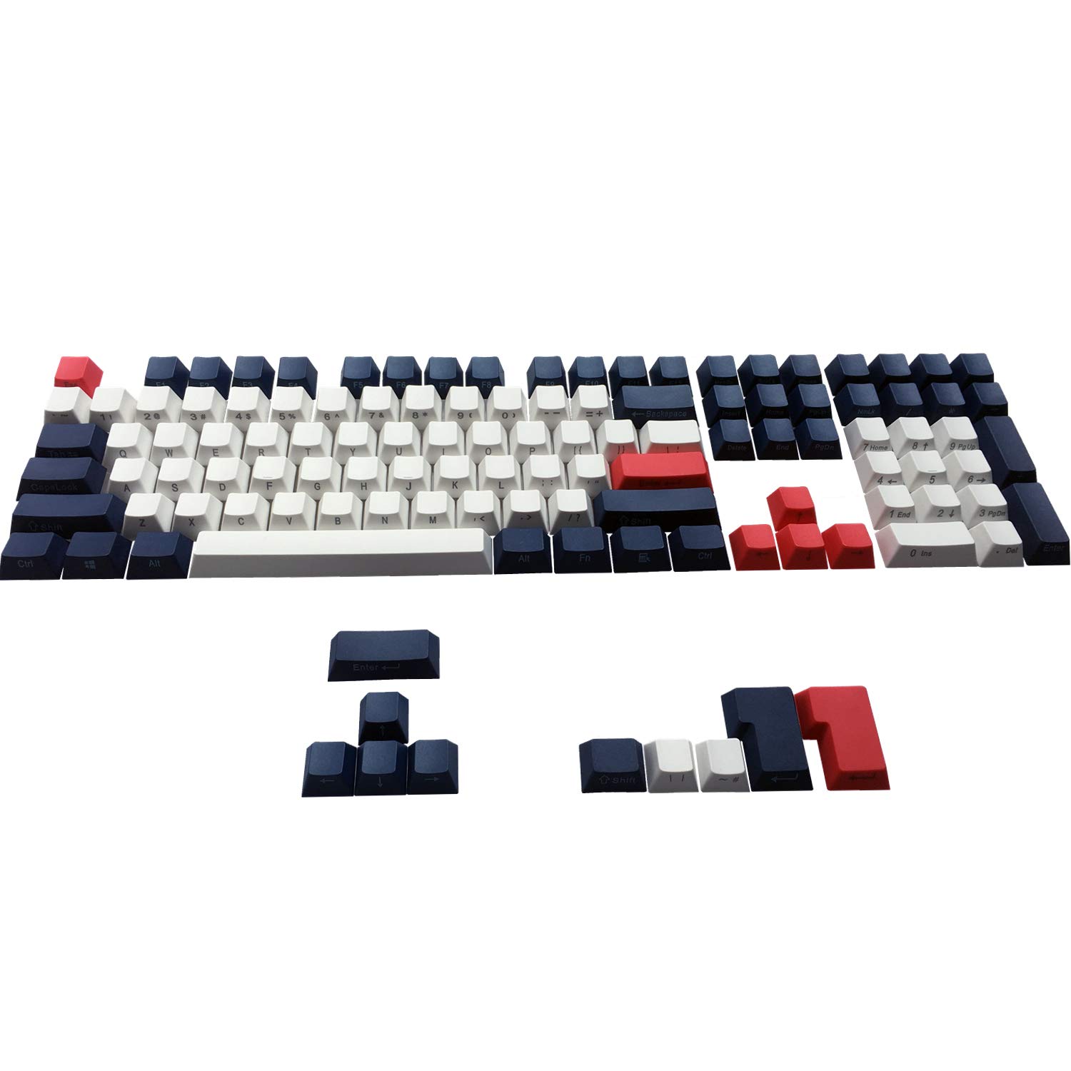 Happy Balls PBT Keycaps Side/Front Print Keycap Set Semi Profile Non-Backlit Thick Cherry MX Key Caps with Key Puller for 60%/87 TKL/104/108 MX Switches Mechanical Keyboard (Navy Blue Plus)