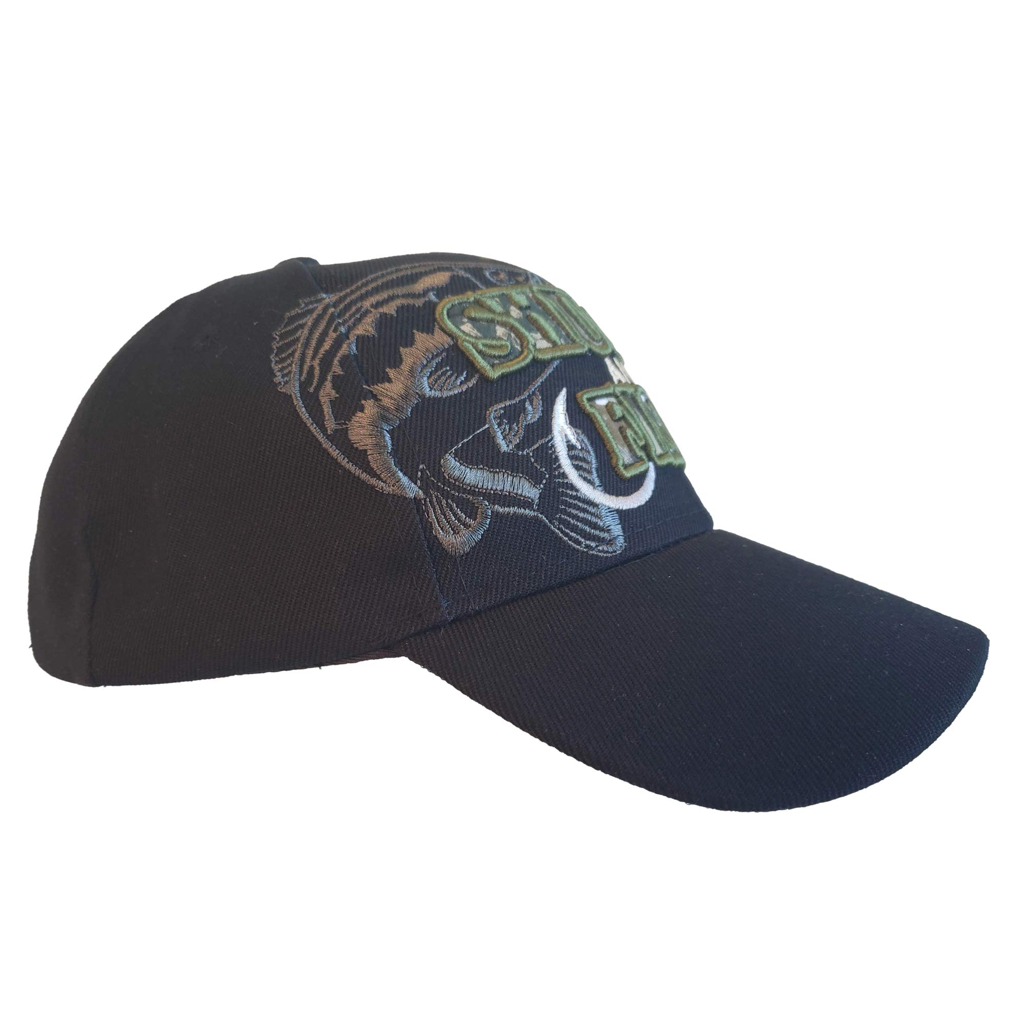 Artisan Owl Shut Up and Fish! Embroidered Fishing Cap - Adjustable Hook and Loop Closure (Black)