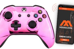 moddedzone rapid fire standard custom modded controller compatible with xbox one s/x 40 mods for all major shooter games (3.5 mm jack) (chrome pink)