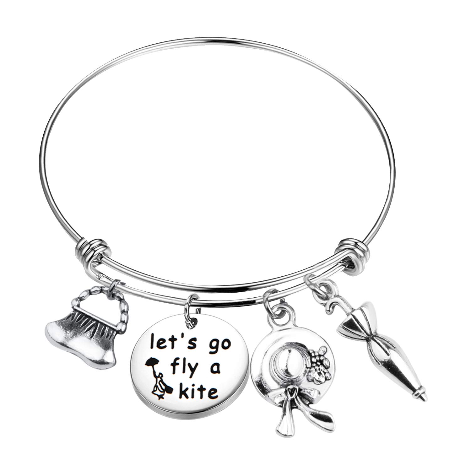 ENSIANTH Let’s Go Fly A Kite Bracelet Practically Perfect in Every Way Mary Poppins Inspired Jewelry Expandable Bangle Gifts For Her (Let’s Go Fly A Kite Bracelet)