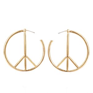 peace sign symbol geometric stud earrings jewelry minimalist big round hoop statement earrings for women (gold)