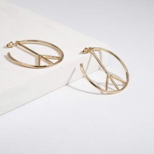 Peace Sign Symbol Geometric Stud Earrings Jewelry Minimalist Big Round Hoop Statement Earrings for Women (Gold)