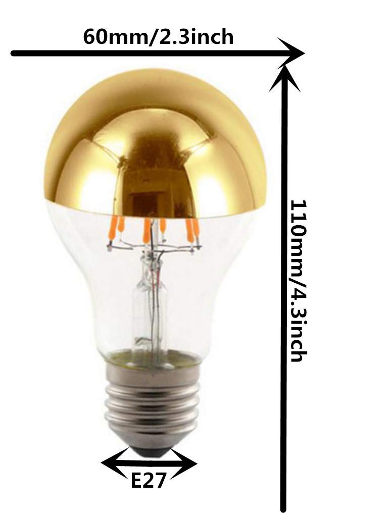 K JINGKELAI Half Chrome Light Bulb A60 6W(60W Equivalent) LED Filament Vintage Edison Bulb with Half Chrome Gold,for Home Lighting,Warm White 2700K,4 Pack