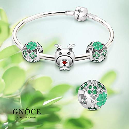 GNOCE ST Saint Patricks Day Gift Lucky Four Leafs Charms for Bracelets Sterling Silver Gift For My Goddess Bead Charms With Green Cubic Zirconia Charm Bead Fit All Bracelet Necklace