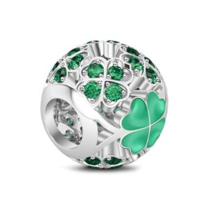 GNOCE ST Saint Patricks Day Gift Lucky Four Leafs Charms for Bracelets Sterling Silver Gift For My Goddess Bead Charms With Green Cubic Zirconia Charm Bead Fit All Bracelet Necklace