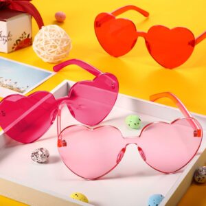 Maxdot 3 Pieces Heart Shaped Sunglasses Candy Color Rimless Heart Glasses for Women Colorful Summer Party Favors(Pink, Rose Red, Red)