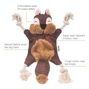 Durable Dog Toys for Aggressive Chewer Squeaky Indestructible Puppy Toys Tough Dog Squeaky Toys No Stuffing Crinkle Dog Toy, Rope Knots Puppy Chew Teething Toys, Sturdy Squirrel Interactive Pet Toy