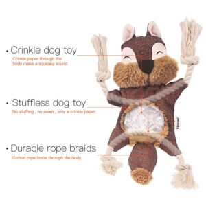 Durable Dog Toys for Aggressive Chewer Squeaky Indestructible Puppy Toys Tough Dog Squeaky Toys No Stuffing Crinkle Dog Toy, Rope Knots Puppy Chew Teething Toys, Sturdy Squirrel Interactive Pet Toy