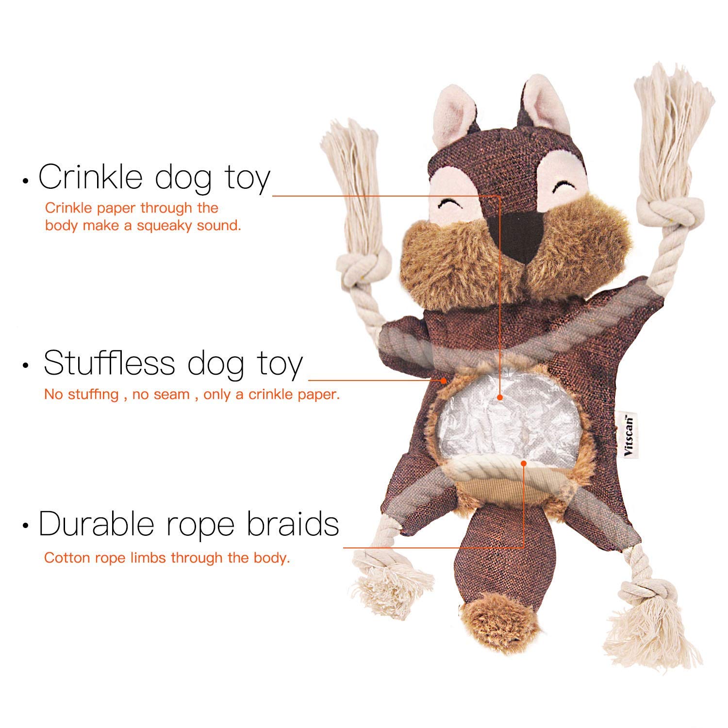 Durable Dog Toys for Aggressive Chewer Squeaky Indestructible Puppy Toys Tough Dog Squeaky Toys No Stuffing Crinkle Dog Toy, Rope Knots Puppy Chew Teething Toys, Sturdy Squirrel Interactive Pet Toy