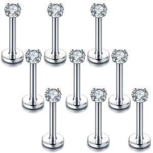 xpircn 9pcs 16g stainless steel 3mm cubic zirconia labret monroe lip ring tragus helix earring studs