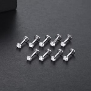 Xpircn 9PCS 16G Stainless Steel 3mm Cubic Zirconia Labret Monroe Lip Ring Tragus Helix Earring Studs