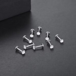 Xpircn 9PCS 16G Stainless Steel 3mm Cubic Zirconia Labret Monroe Lip Ring Tragus Helix Earring Studs