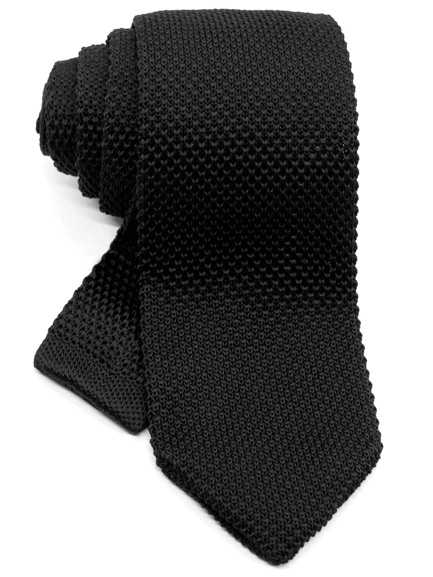 WANDM Men's Pointed Knit Tie Necktie Width 2.75 inches Washable Solid Color Black