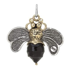 waxing poetic bee brave sterling silver, brass and black resin bee pendant