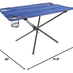 Wakeman Portable Folding Camping Table with 2 Cupholders and Carrying Bag - for Camping, Hiking, Picnics, Sporting Events, and The Beach (Blue)