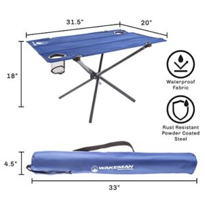 Wakeman Portable Folding Camping Table with 2 Cupholders and Carrying Bag - for Camping, Hiking, Picnics, Sporting Events, and The Beach (Blue)