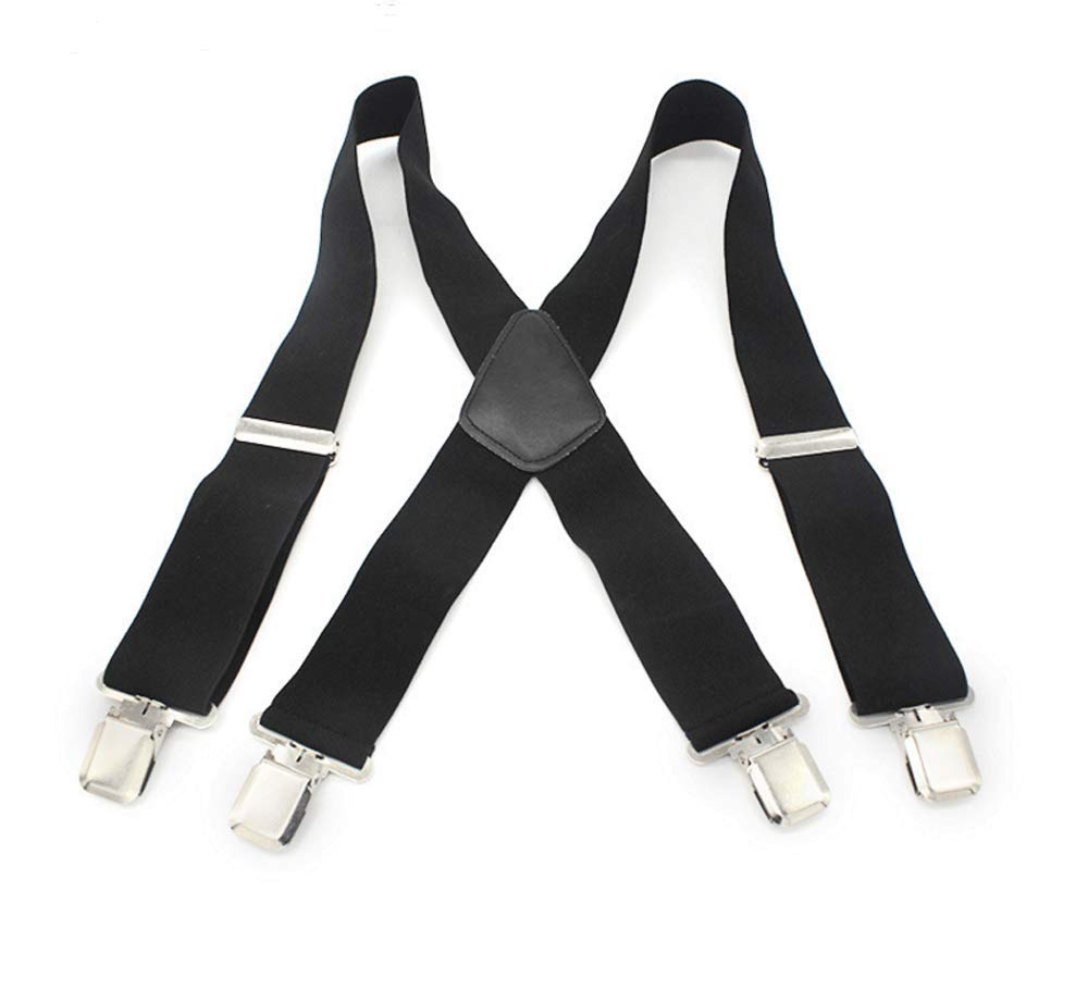 Sold_By_Cheapnwork Mens Braces Suspenders Black 50mm (Width) X Back Heavy Duty Biker Snowboard Trousers Elastic Tuxedo Pant