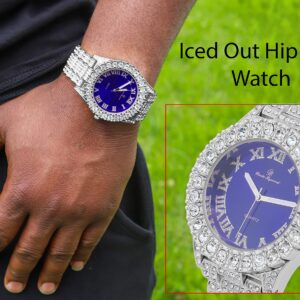 Charles Raymond Hip Hop iced Out Blinged Men's New Diamond Rhinestones on Trim Coloful Watch Dial - ST10327DX Color (Royal Blue Silver)