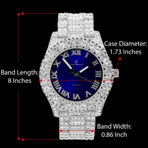 Charles Raymond Hip Hop iced Out Blinged Men's New Diamond Rhinestones on Trim Coloful Watch Dial - ST10327DX Color (Royal Blue Silver)