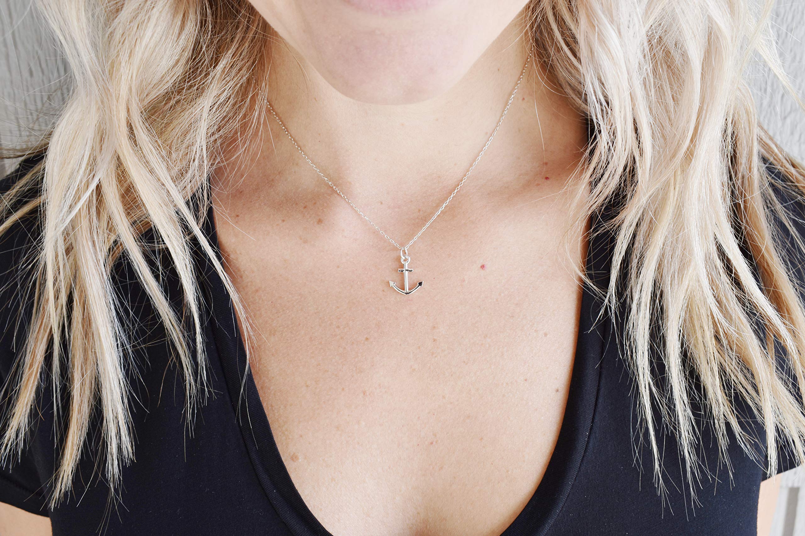 Dote Dainty Anchor Pendant Genuine .925 Sterling Silver Necklace 16-18" Adjustable Chain