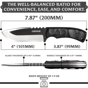 OERLA TAC DE-0014 Fixed Blade Outdoor Duty Knife 420HC Stonewashed Stainless Steel Field Knife Straight Camping Knife with G10 Handle Waist Clip EDC Kydex Sheath (Black)