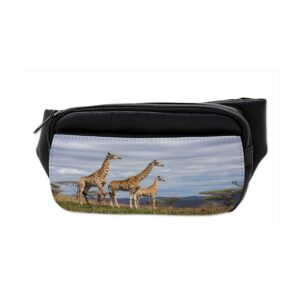 ambesonne wildlife bumbag, giraffe family, fanny pack hip waist bag