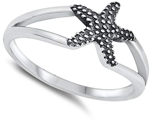 Unique Realistic Oxidized Starfish Animal Ring New .925 Sterling Silver Band Size 10