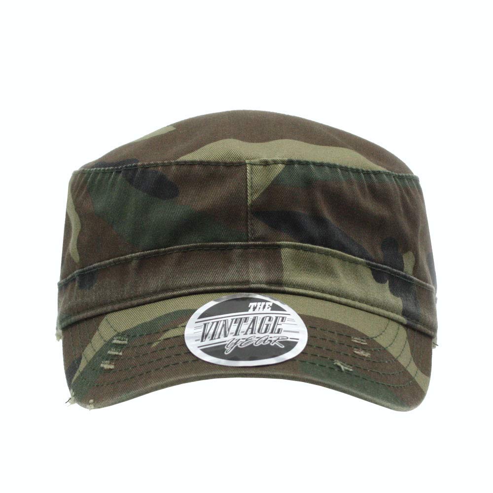 The Vintage Year Camouflage Army Outdoor Hunting Unstructured Adjustable Cadet Army Baseball Cap (Woodland Camo Frayed Cadet)