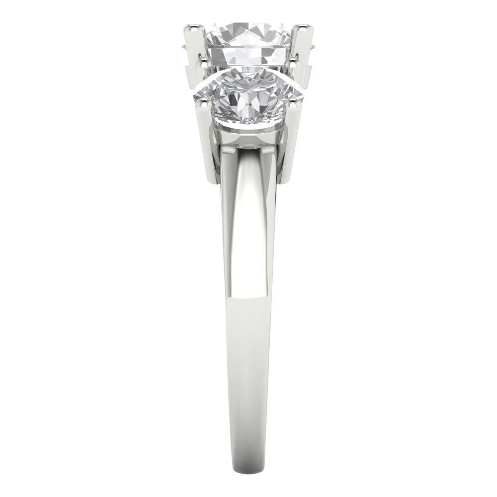 Clara Pucci 3.25 ct Round Cut Solitaire 3 stone Moissanite Designer Anniversary Bridal Engagement Ring 14k White Gold