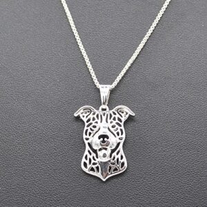 Pit Bull Dog Sterling Silver Necklace by Ginger Lyne Ears Down Puppy Dog Pet Pendant Box Chain Doggie Animal Paw Print Heart Jewelry for Pit Mom