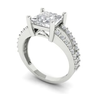 Clara Pucci 2.42 ct Princess Cut Solitaire Stunning Moissanite Designer Anniversary Bridal Engagement Ring 14k White Gold 5.5