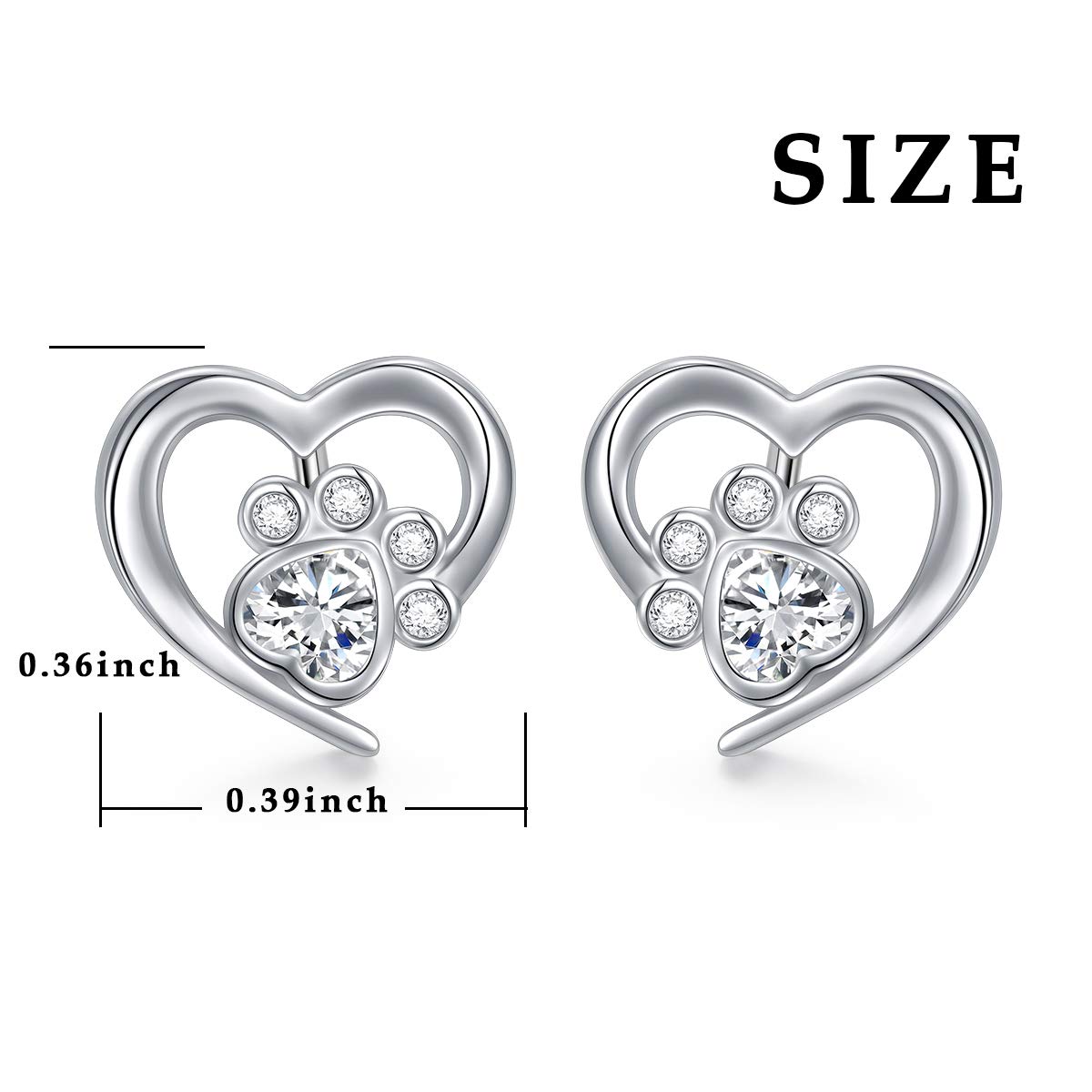 Heart Paw Stud 925 Sterling Silver Cute Cat Dog Paw Print Heart Cz Stud Earrings for Women Memorial Birthday Jewelry